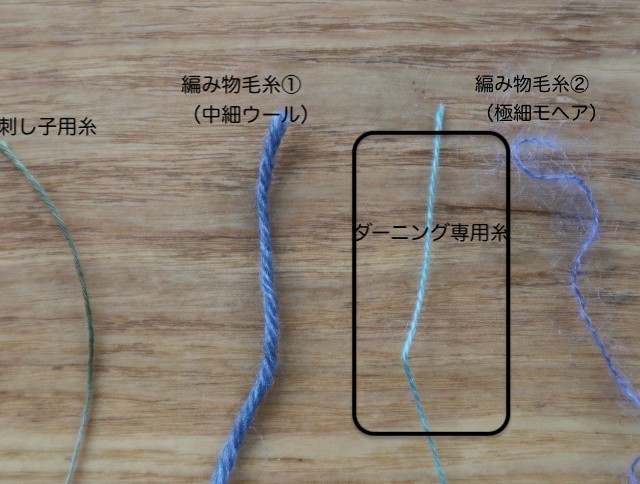 ダーニング用毛糸の4種類の写真