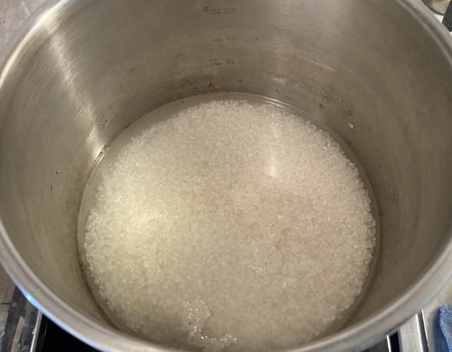 ティファール圧力鍋で作った炊き込みご飯　浸水中の写真